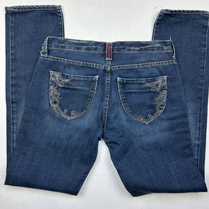 Navy blue  low rise straight legs denim pants (S)
