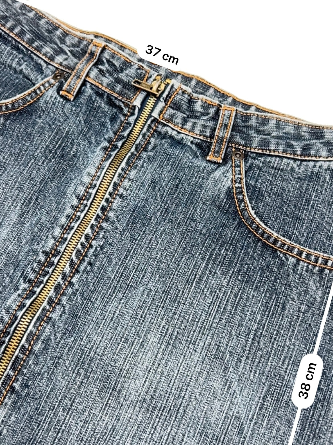 Blue mid rise zip up denim mini skirt (M)