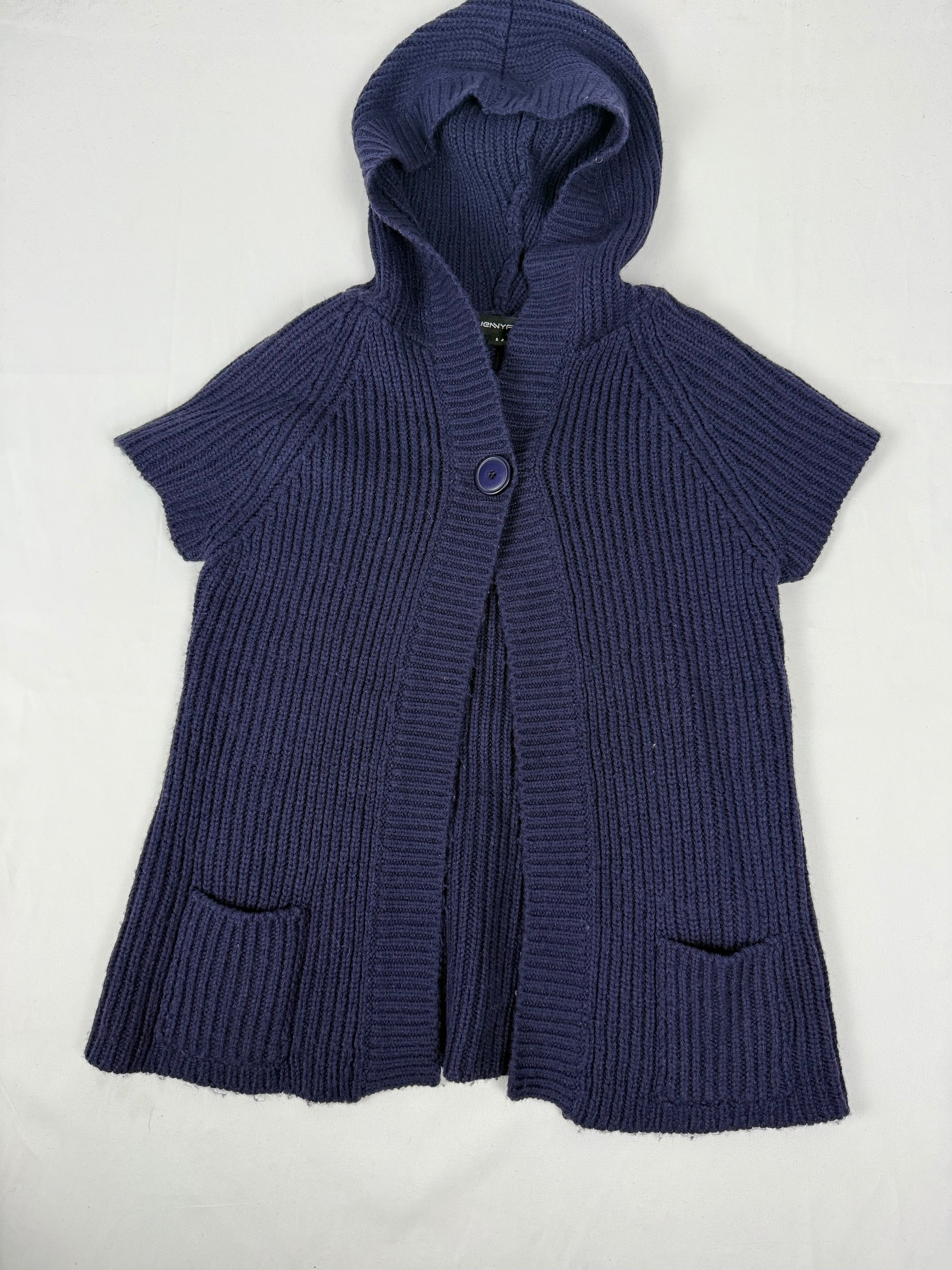 Navy hooded short sleeves cardigan jumper (M)