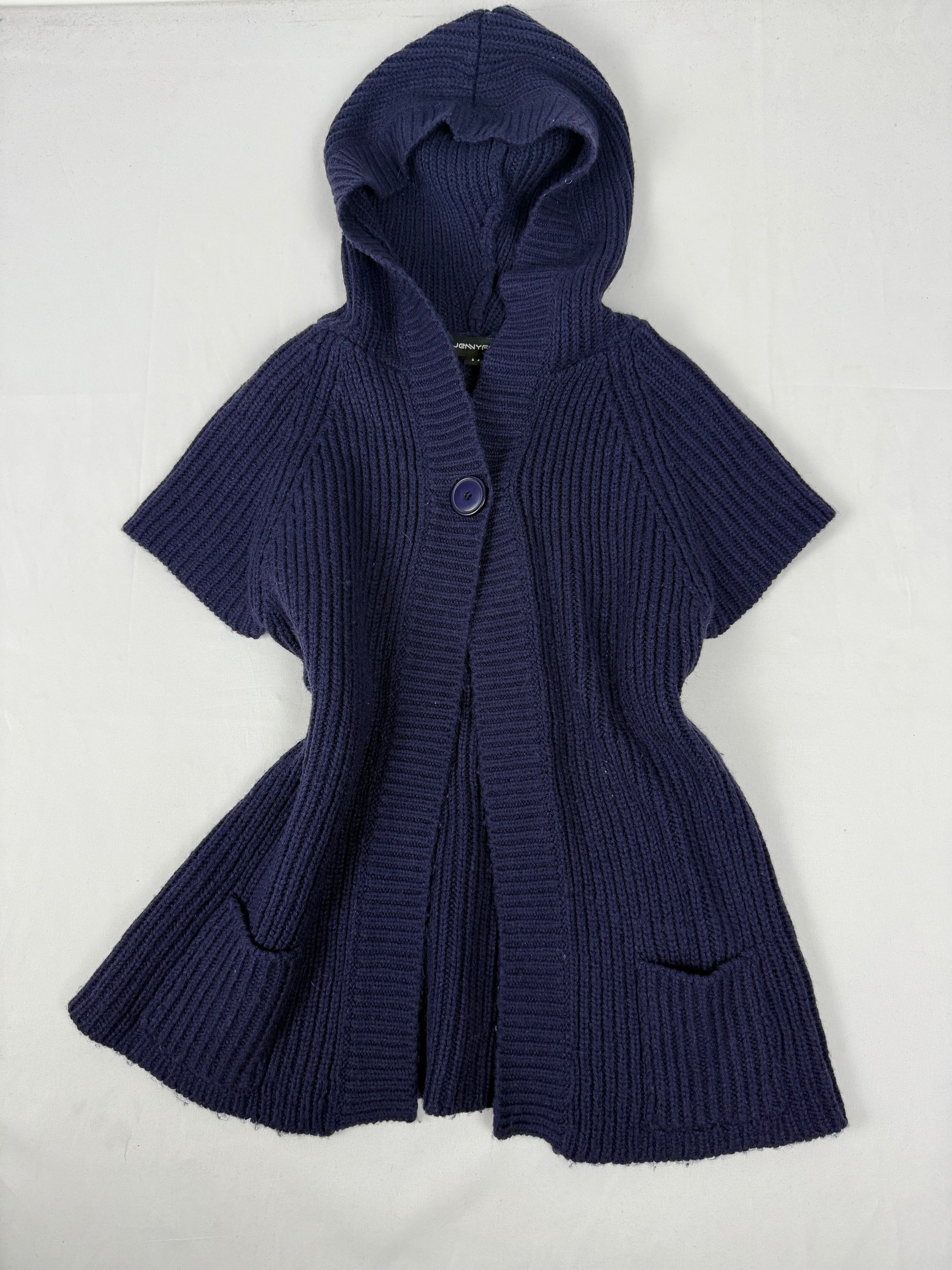 Navy hooded short sleeves cardigan jumper (M)