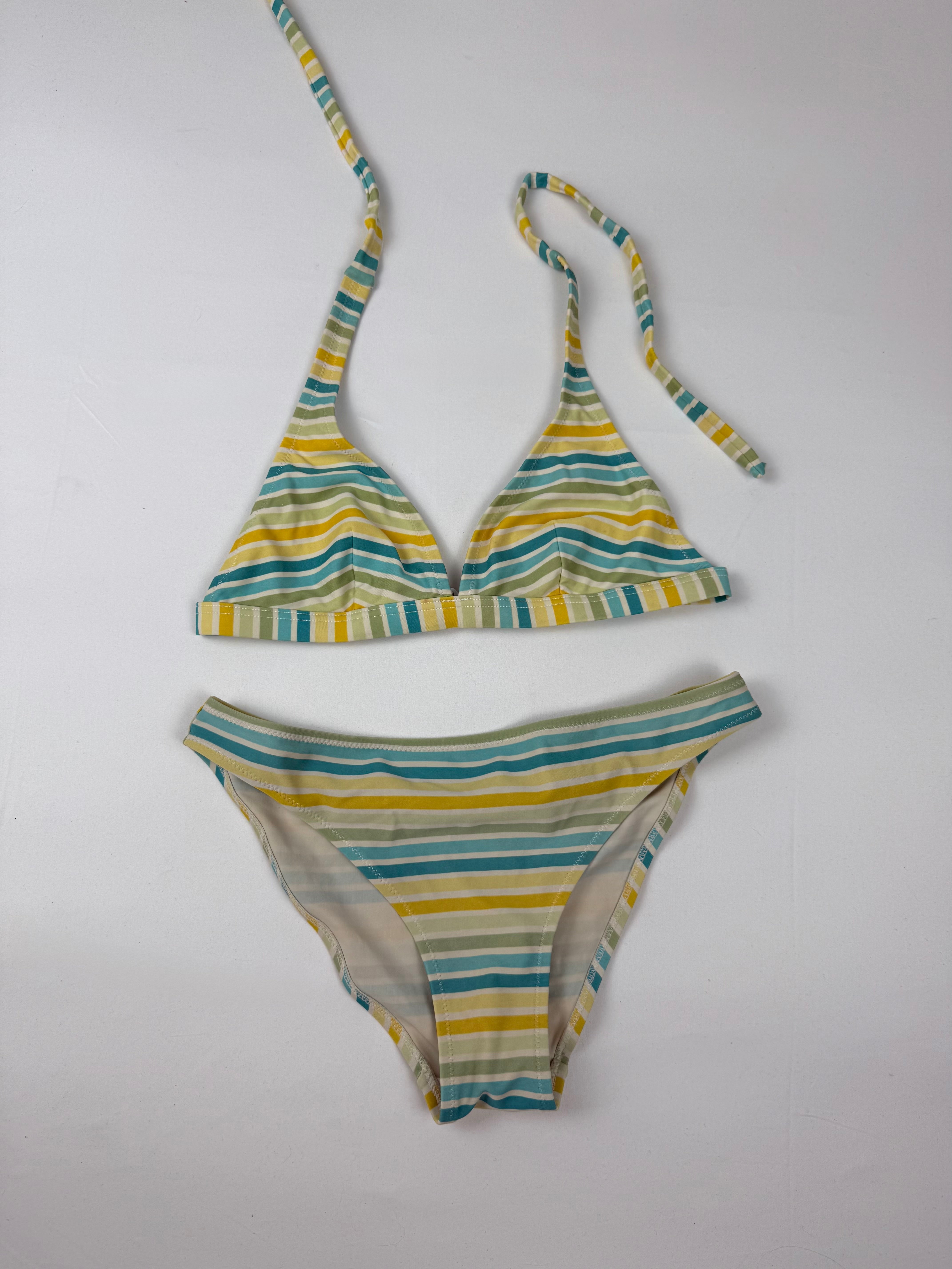 Striped yellow low rise bikini set (S)