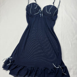 Navy blue mesh see trough babydoll mini dress (S)