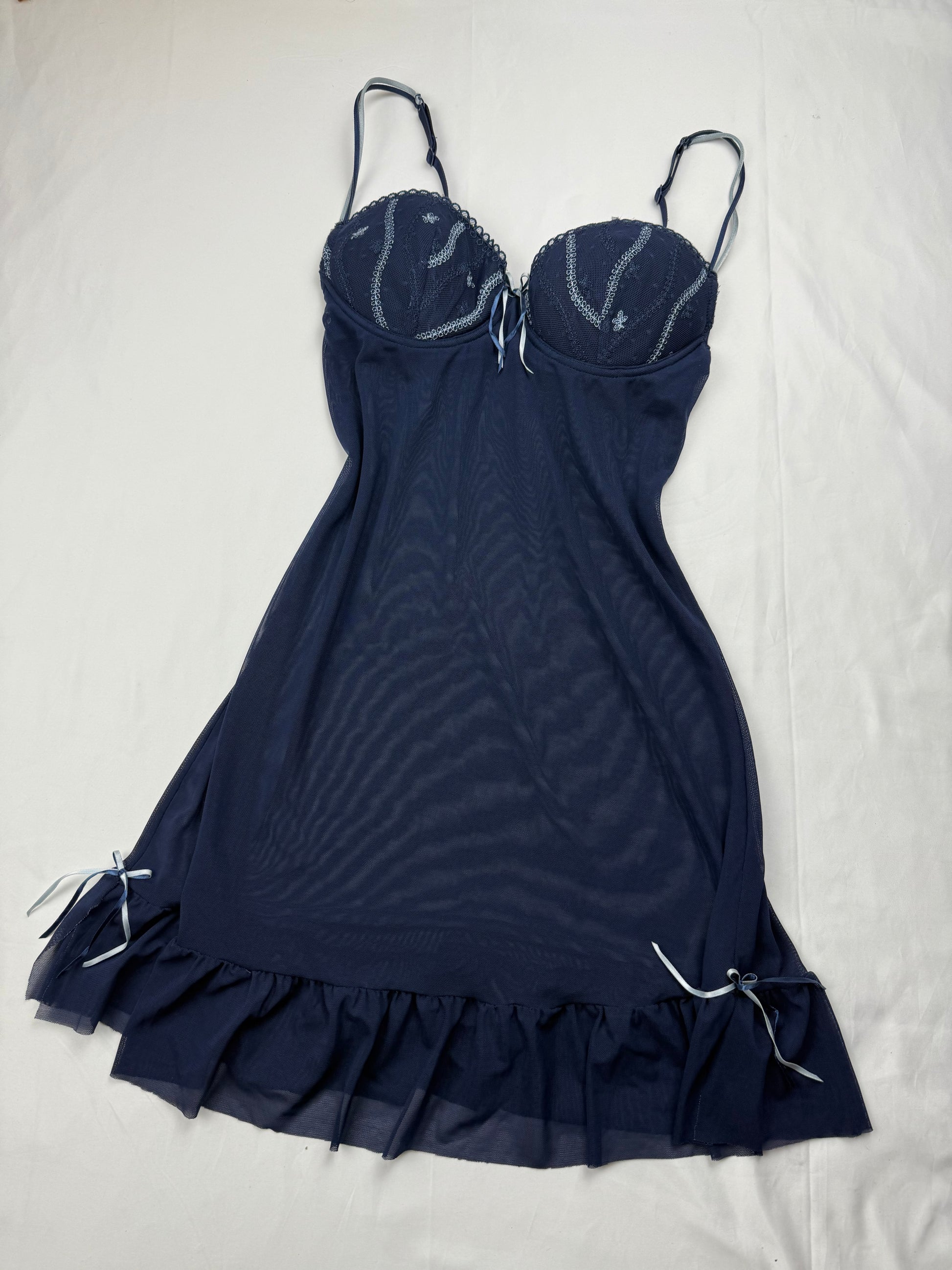 Navy blue mesh see trough babydoll mini dress (S)