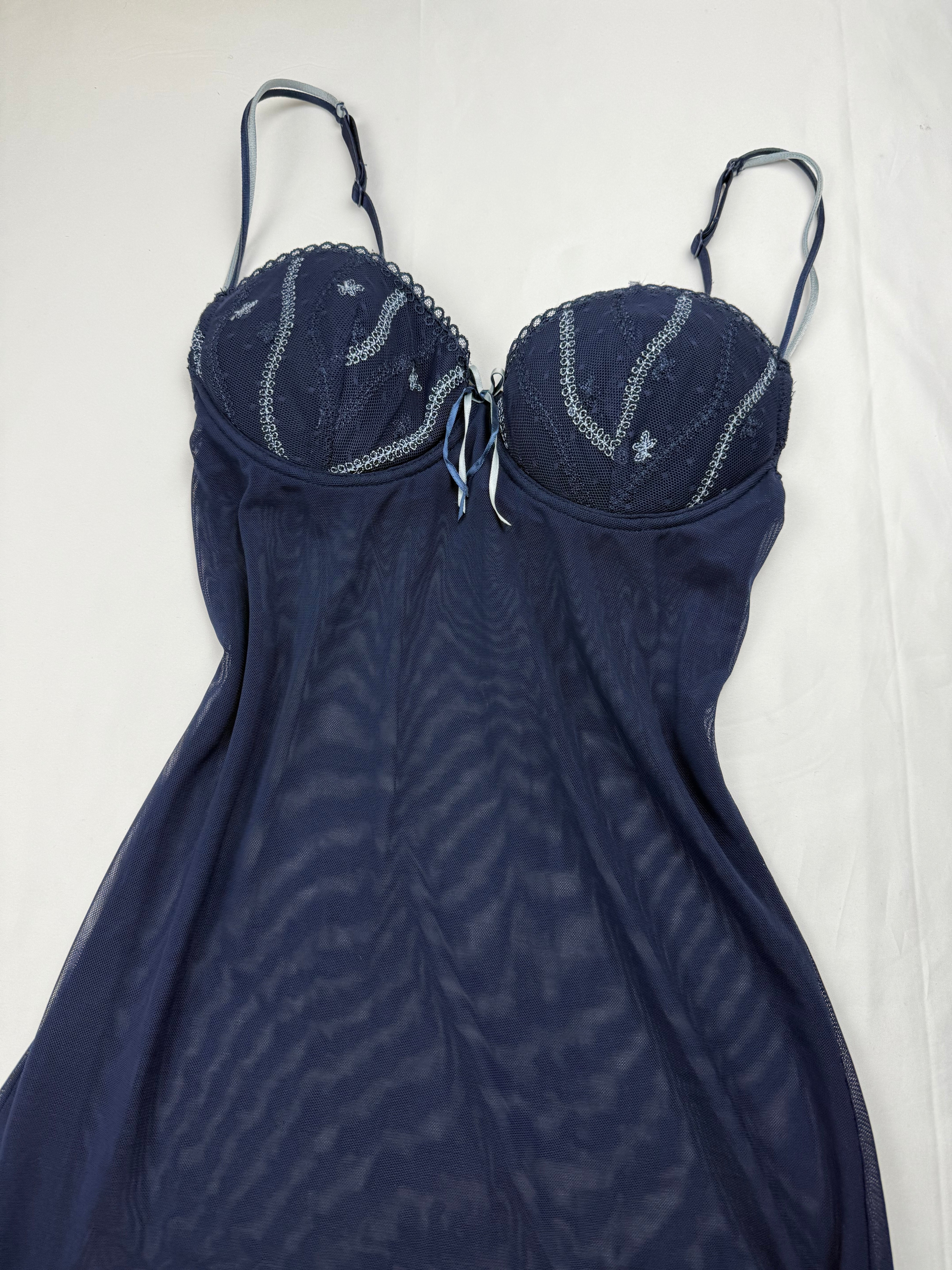 Navy blue mesh see trough babydoll mini dress (S)