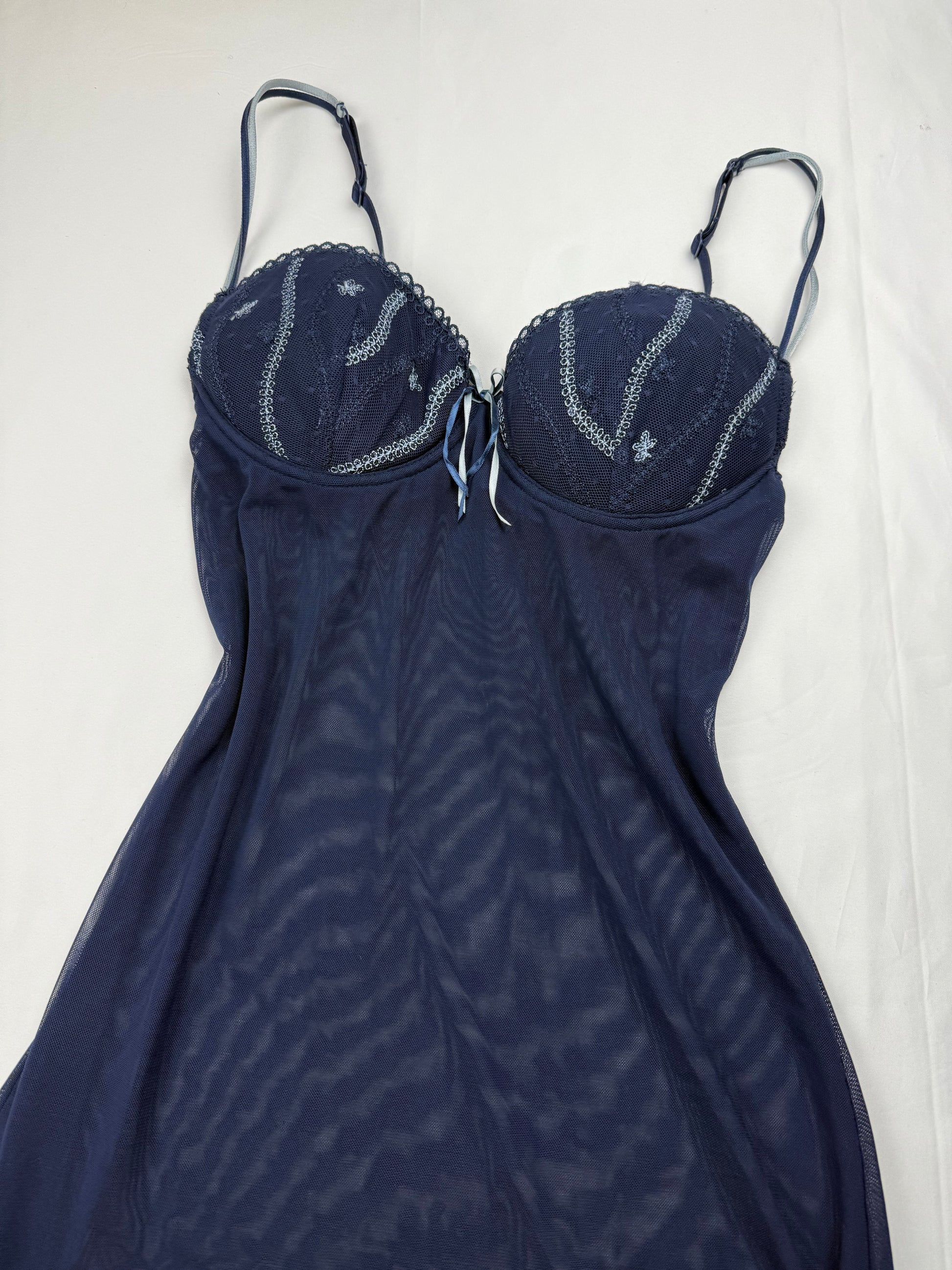 Navy blue mesh see trough babydoll mini dress (S)