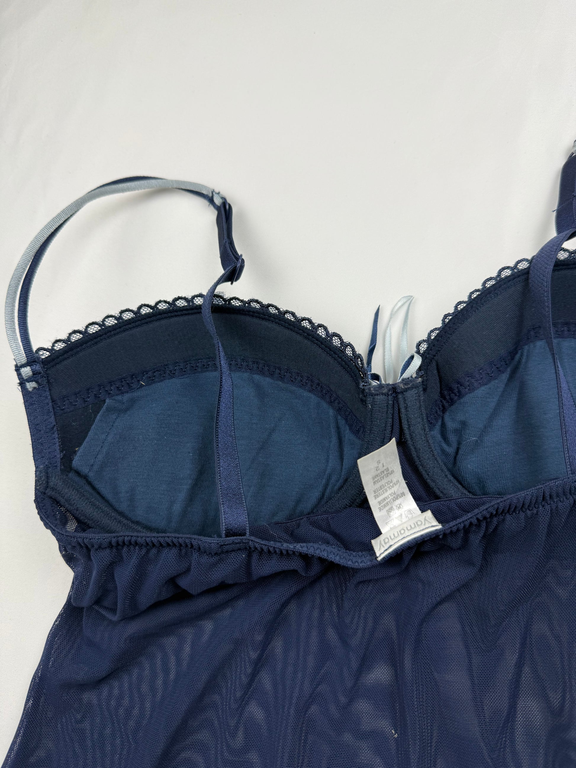 Navy blue mesh see trough babydoll mini dress (S)