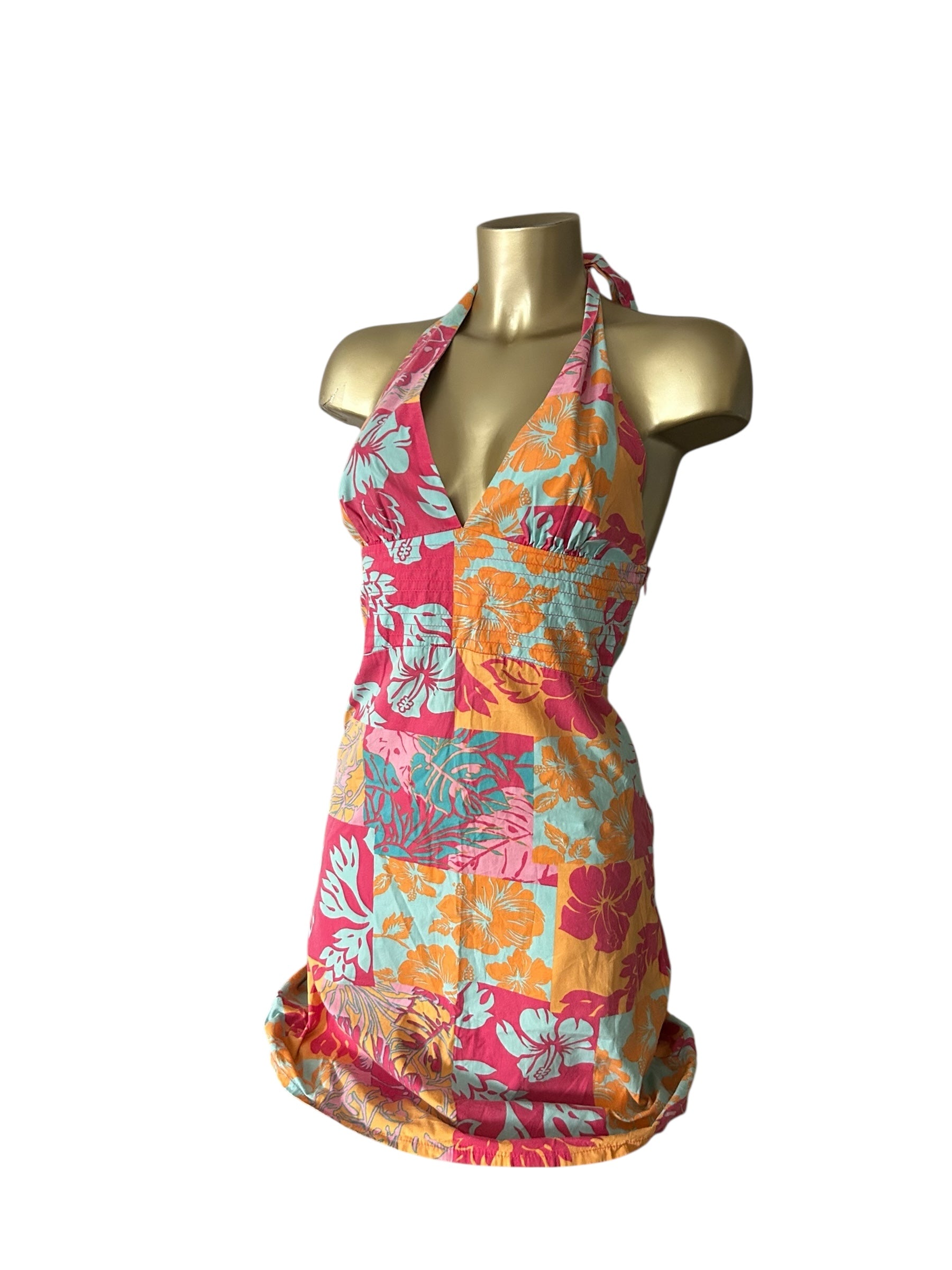 Multicolor graphic backless summer dress (XS/S)