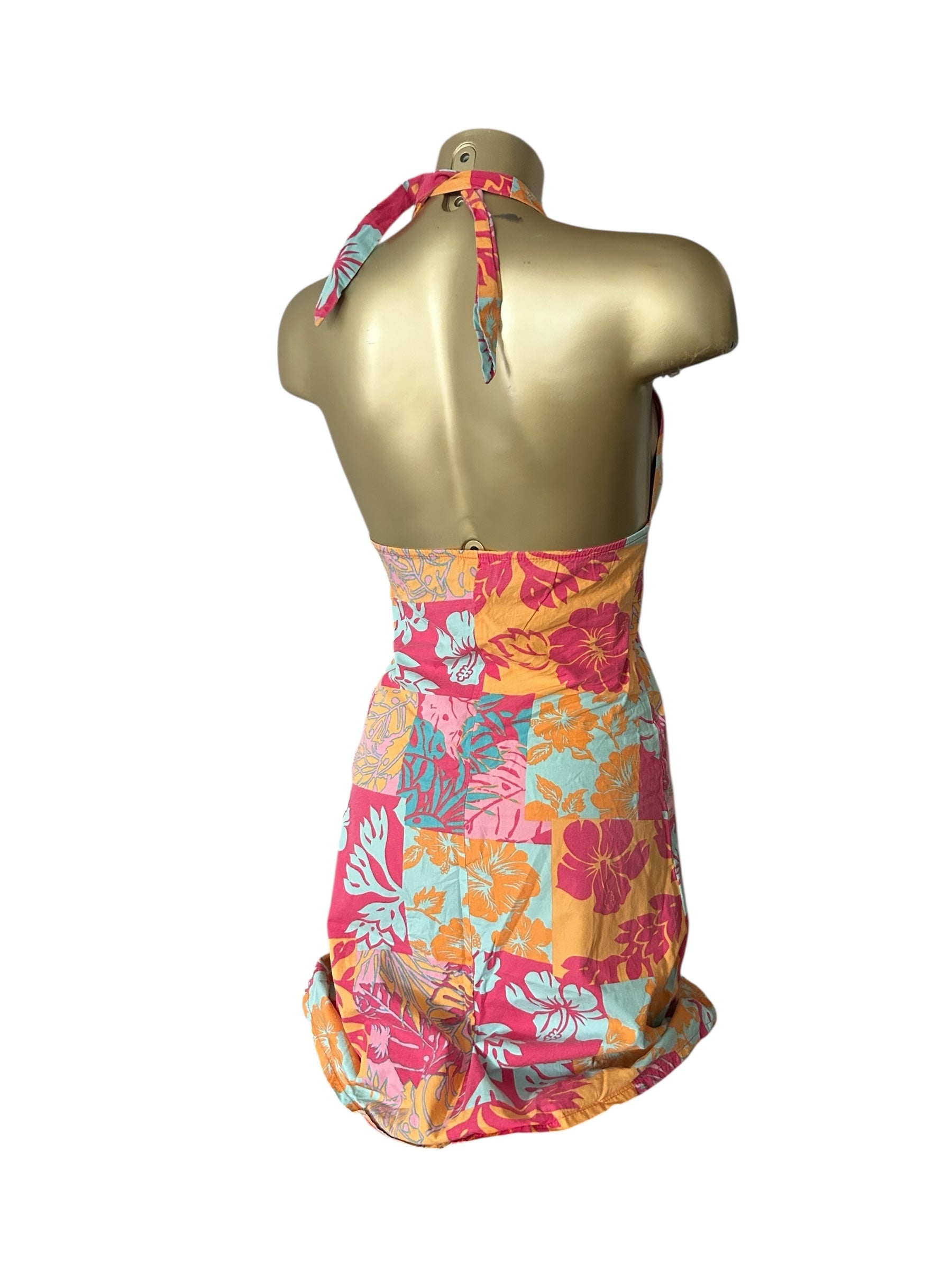 Multicolor graphic backless summer dress (XS/S)