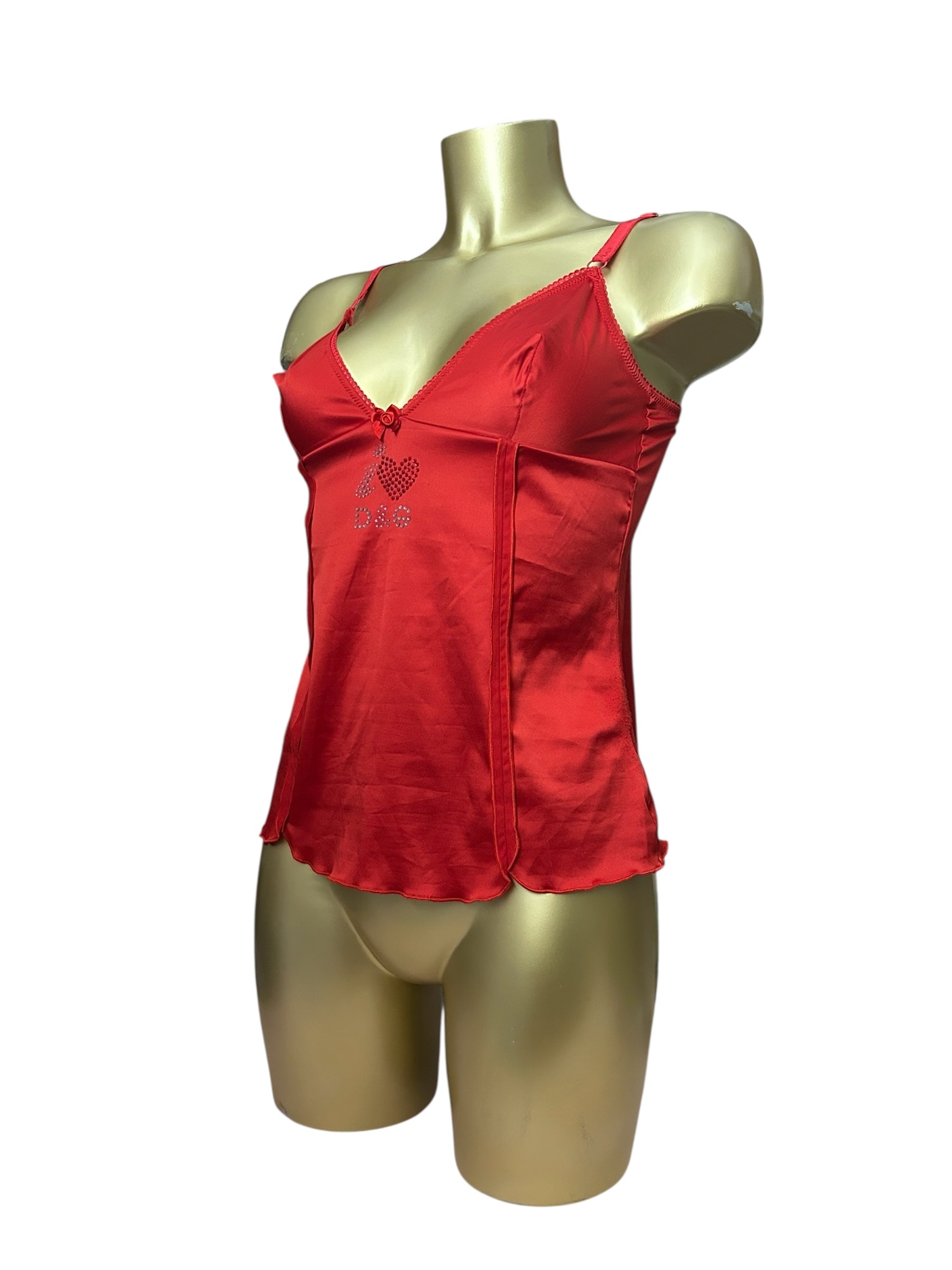 Red silky rhinestones logo cami top (M)