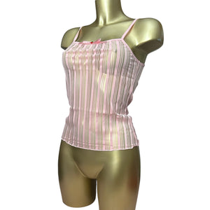 Pink see trough striped mesh cami top (S)
