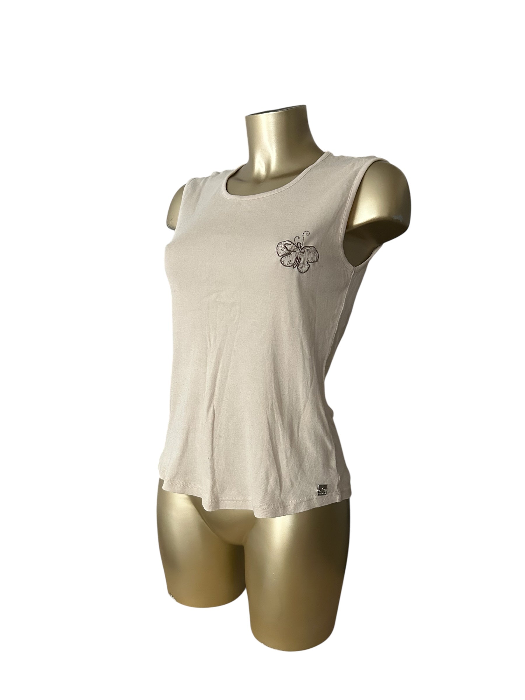 Beige cotton stretchy butterfly tank top (XL)