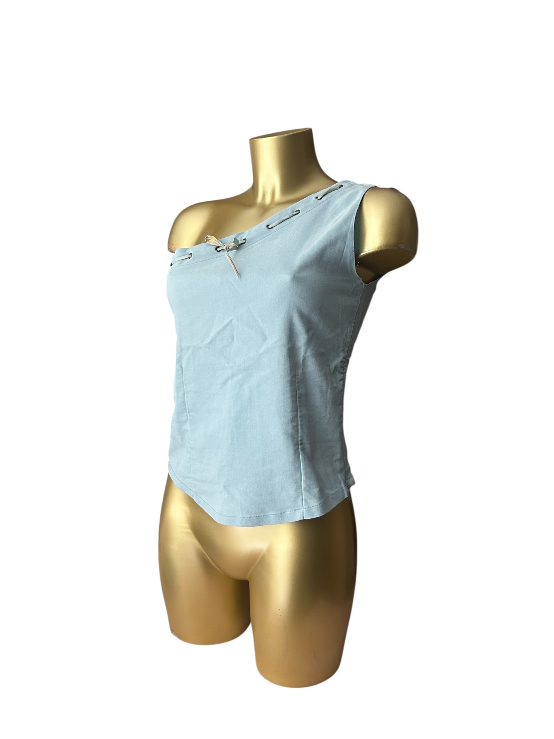 Baby blue bow asymmetric one shoulder  top (L)