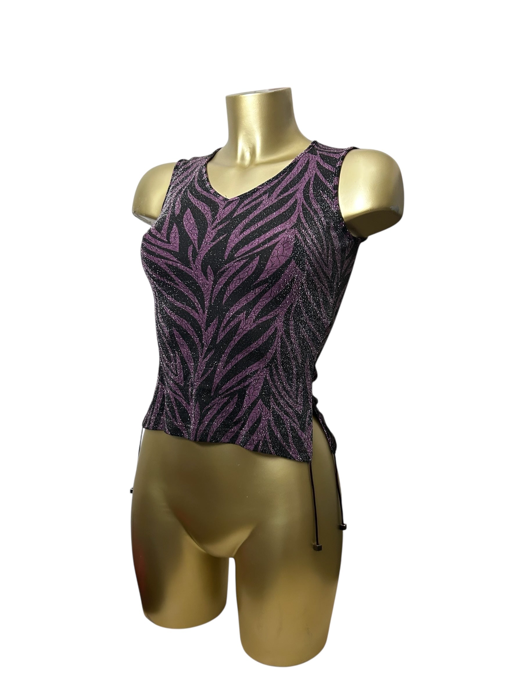Purple glitters zebra print ruched tank top (S)