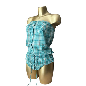 Cotton check print stretchy tube top (M)