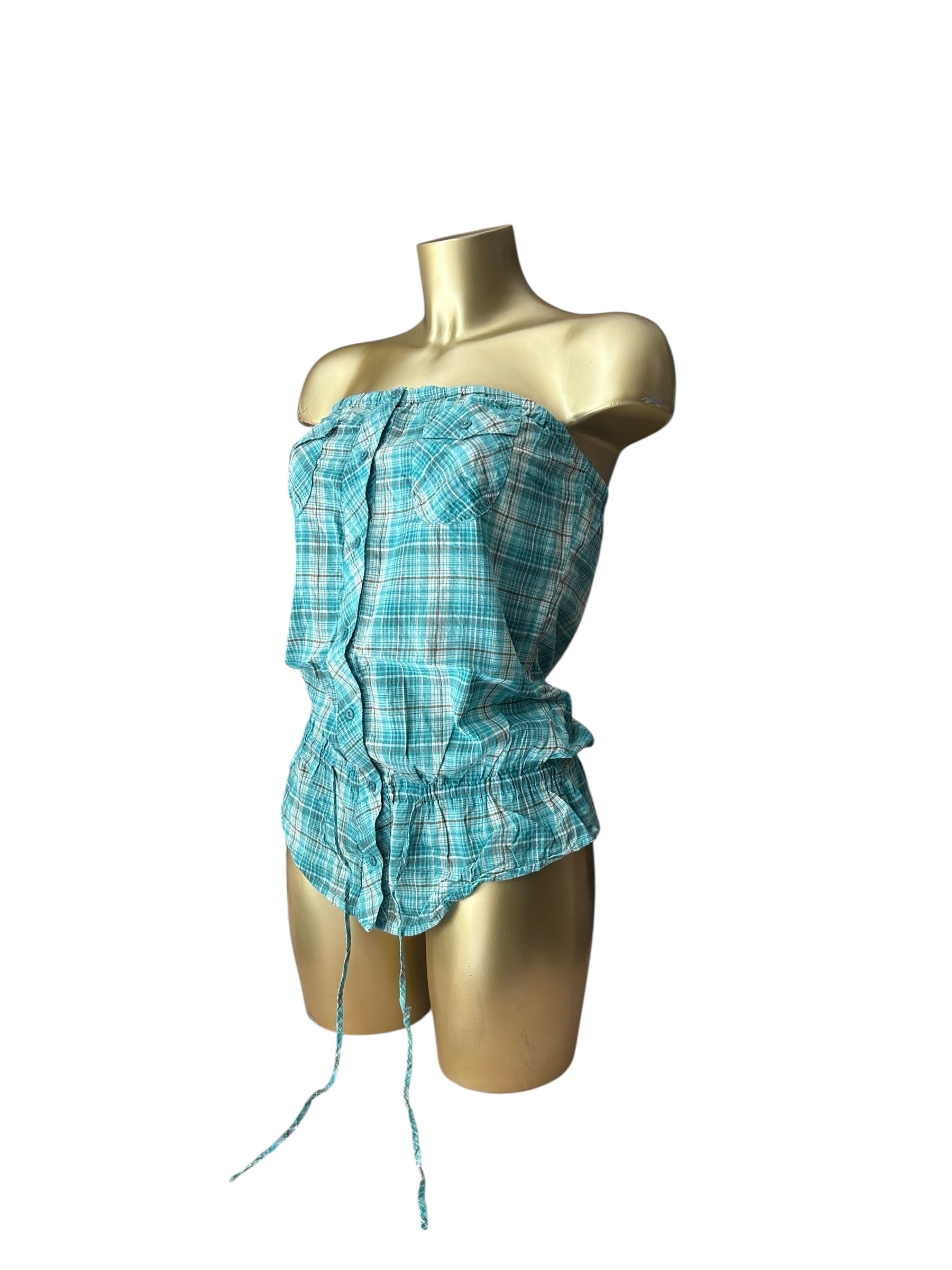 Cotton check print stretchy tube top (M)