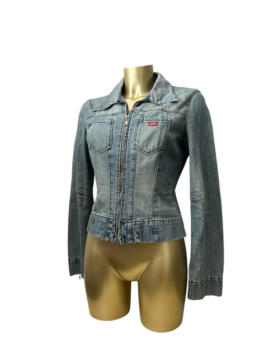 Blue denim cotton zip up biker jacket (M/L)