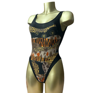 Black & beige graphic swimsuit body (S/M)