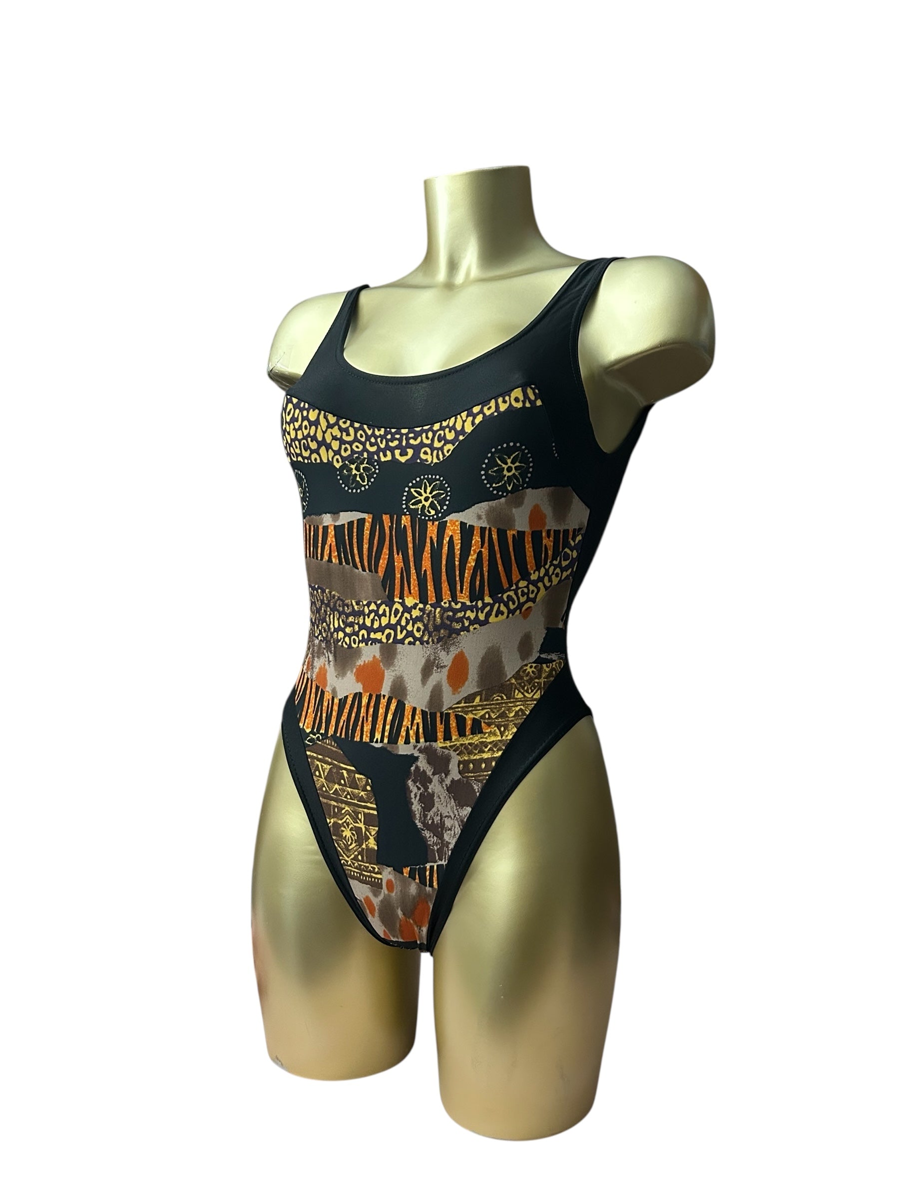Black & beige graphic swimsuit body (S/M)
