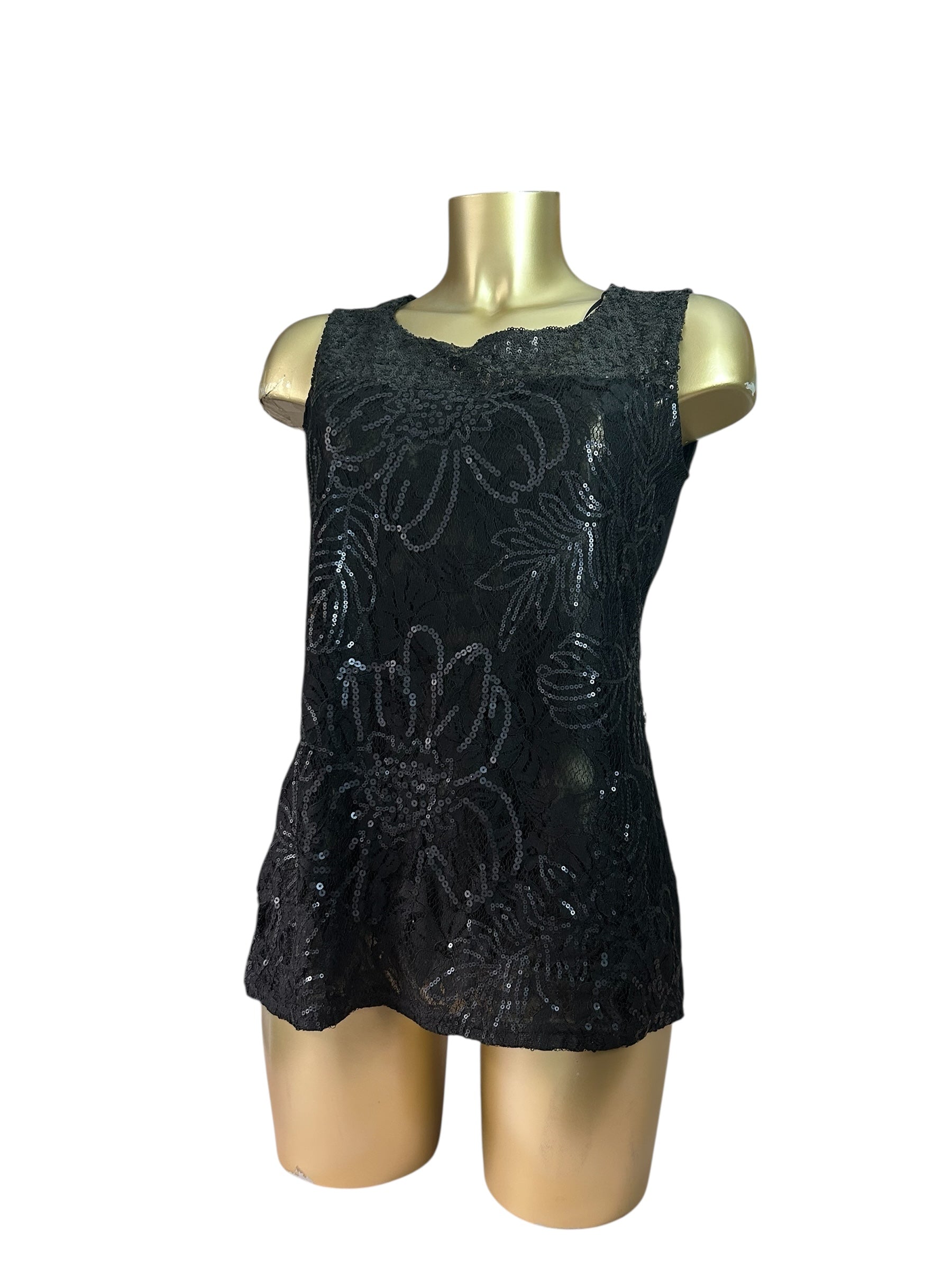 Black pearls & sequins tank top (M)