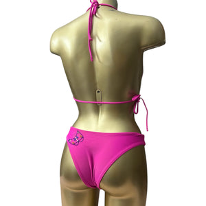 Pink butterfly low rise bikini set (S)