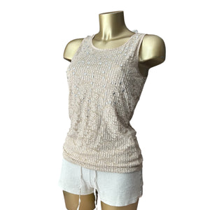 Beige lace rhinestones tank top (S)