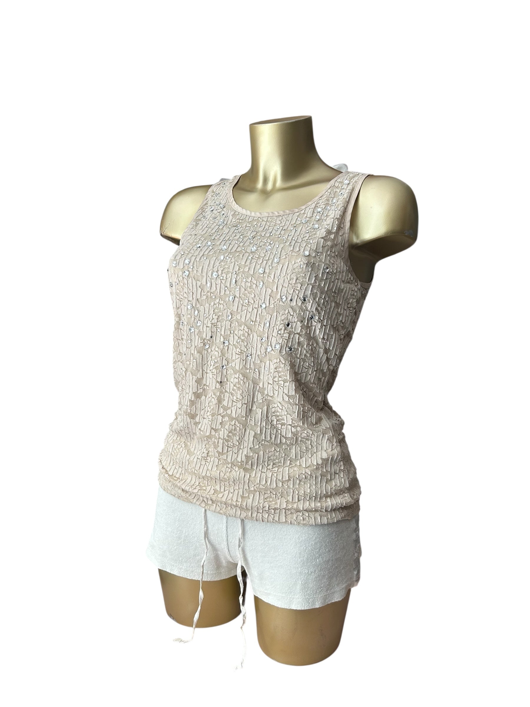 Beige lace detail tank top (S)