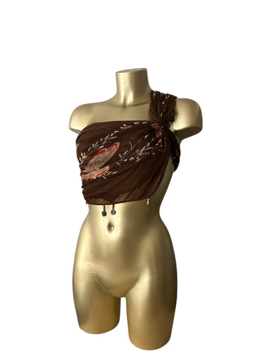 Brown multiway 100% cotton & sequins scarf top (90x90cm)
