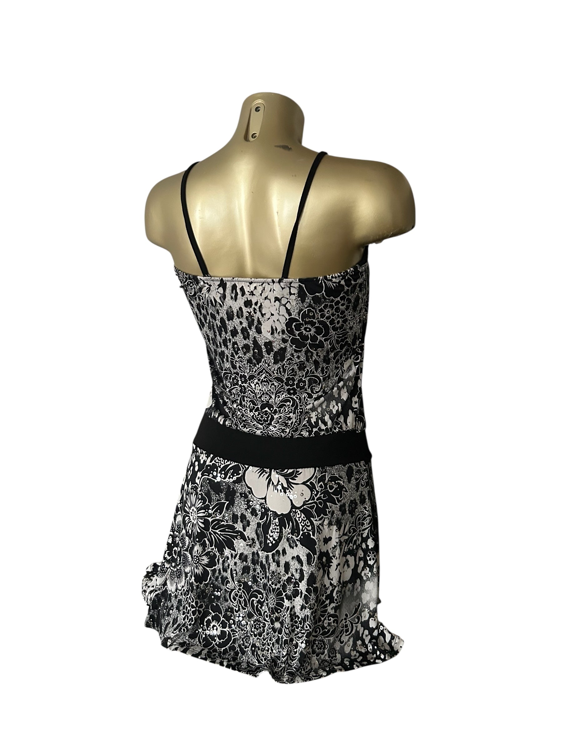 Black floral necklace tube mini dress (S/M)