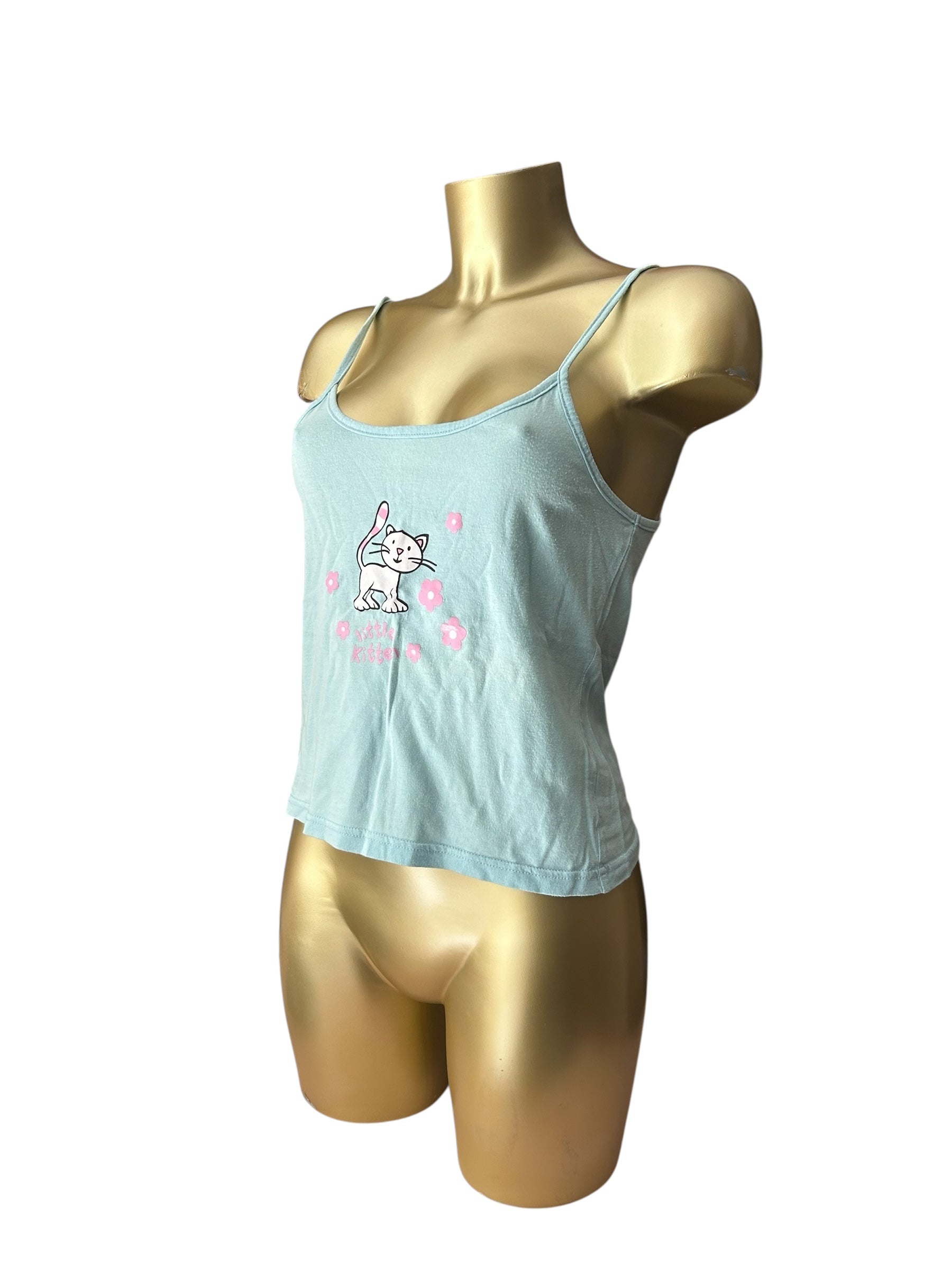 Baby blue kitty cotton cami top (M/L)