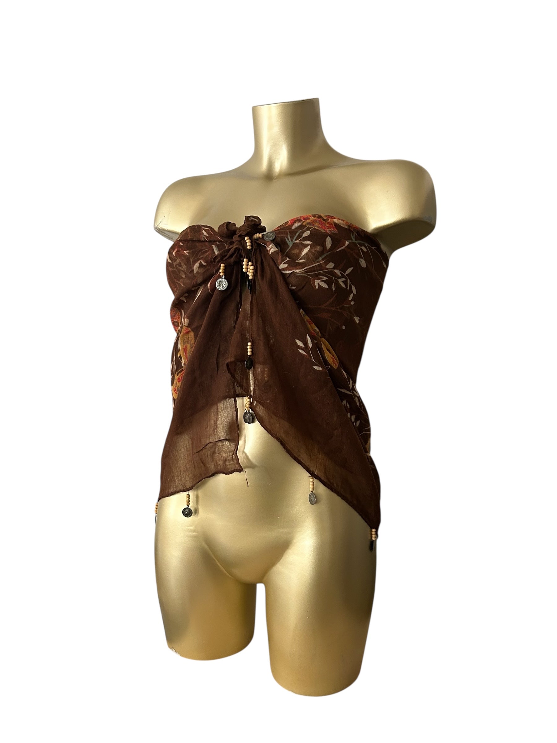 Brown multiway 100% cotton & sequins scarf top (90x90cm)