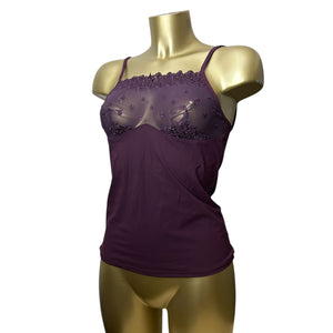 Purple lycra & mesh babydoll cami top (M/L)