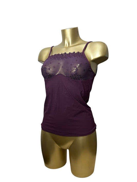 Purple lycra & mesh babydoll cami top (M/L)