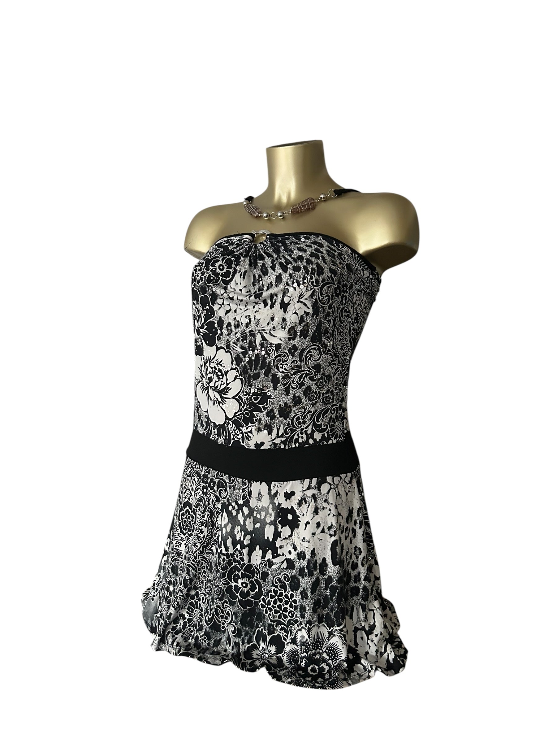 Black floral necklace tube mini dress (S/M)