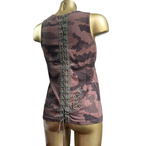 Brown camo lace up cotton tank top (M/L)