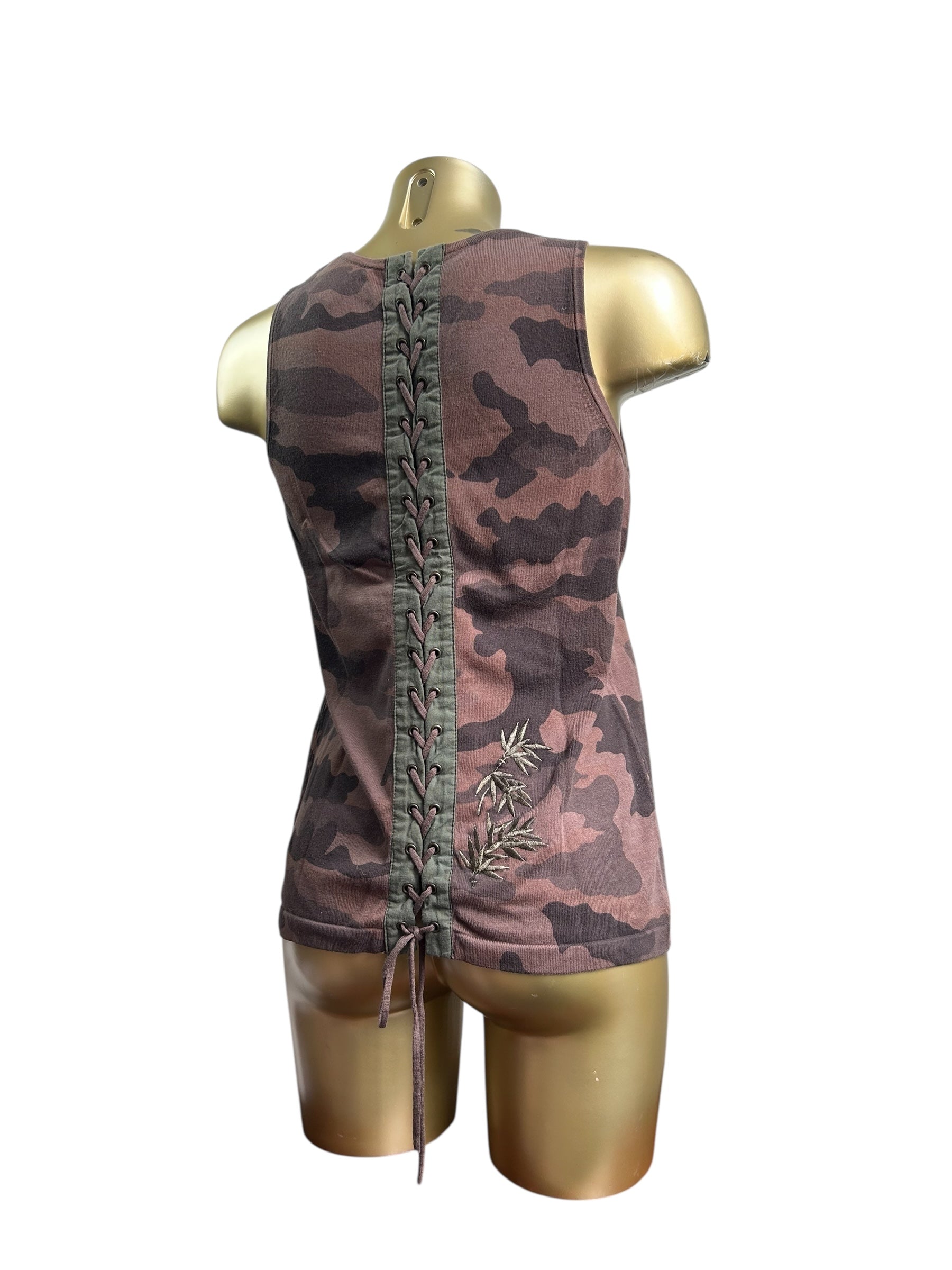 Brown camo lace up cotton tank top (M/L)