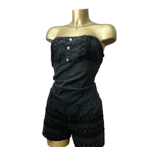 Black 100% cotton embroidered combishort (M)