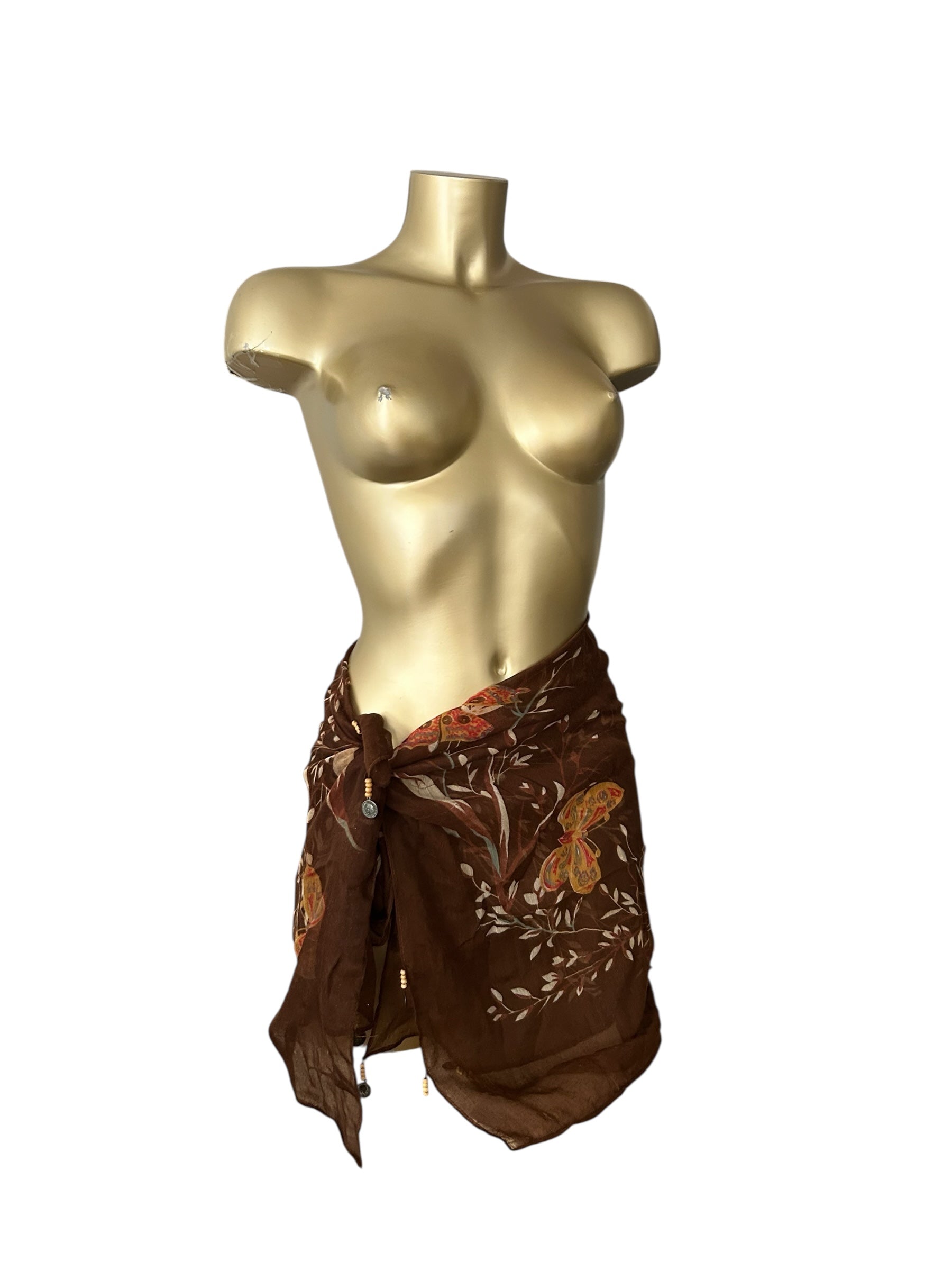 Brown multiway 100% cotton & sequins scarf top (90x90cm)