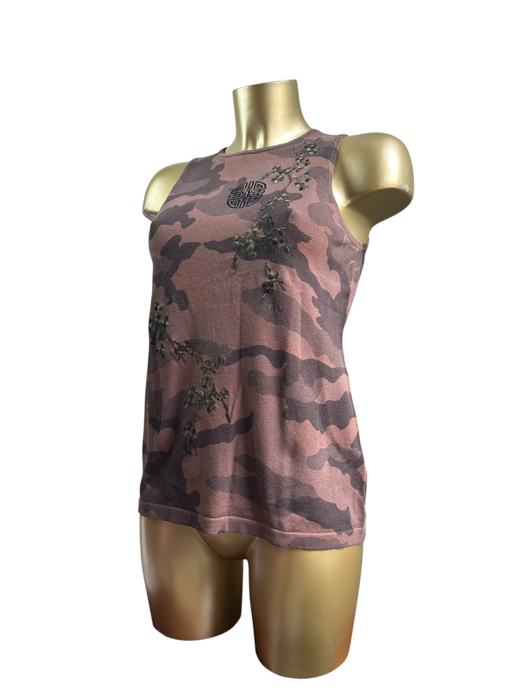 Brown camo lace up cotton tank top (M/L)
