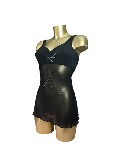 Black mesh lined asymmetric top (M)