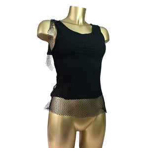 Black fishnet lined tank top (S)