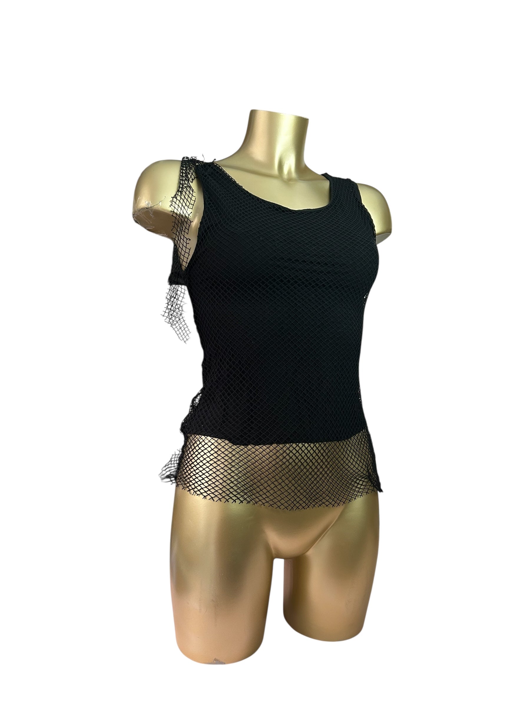 Black fishnet lined tank top (S)
