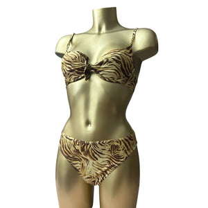 Beige tiger print mid rise bikini set (M)