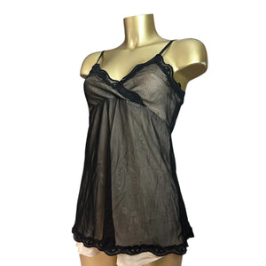 Black 100% real silk lined mesh babydoll mini dress (M/L)