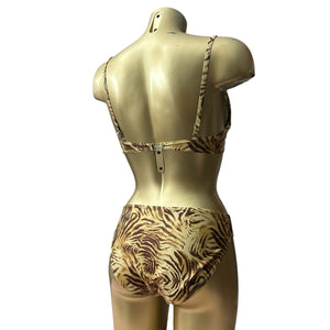 Beige tiger print mid rise bikini set (M)
