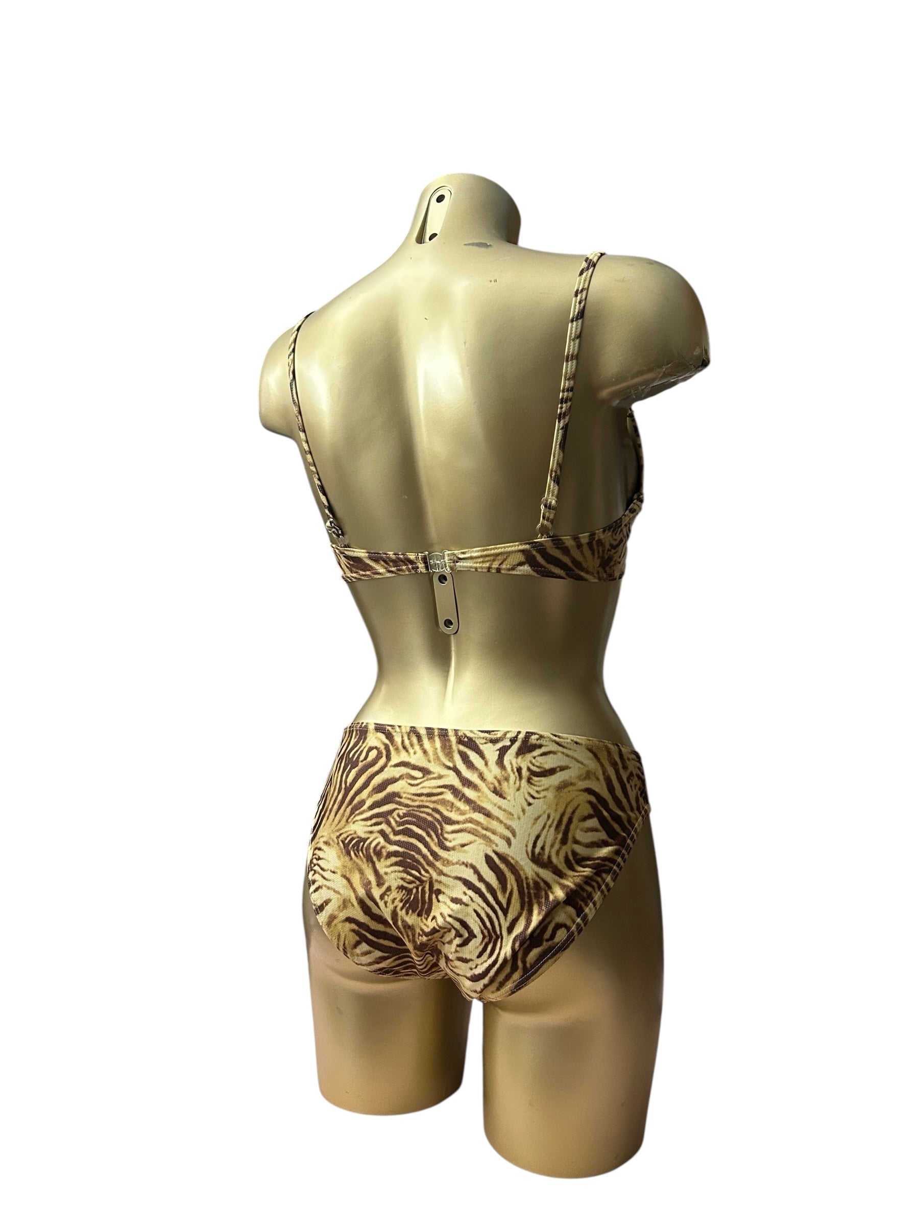 Beige tiger print mid rise bikini set (M)