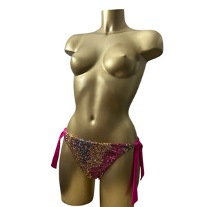 PInk sequins low rise bikini bottom (L)