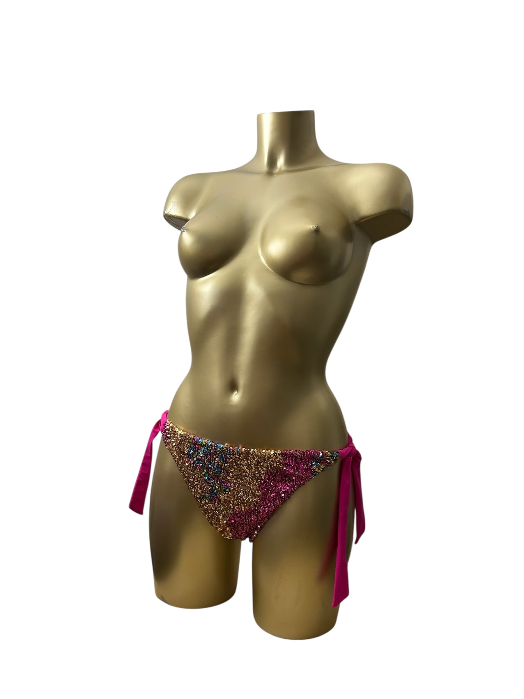 PInk sequins low rise bikini bottom (L)