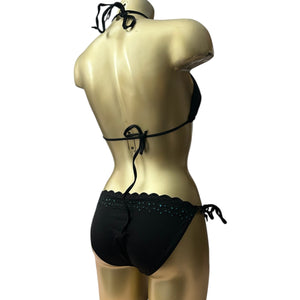 Black  low rise embroidered bikini set (S/M)