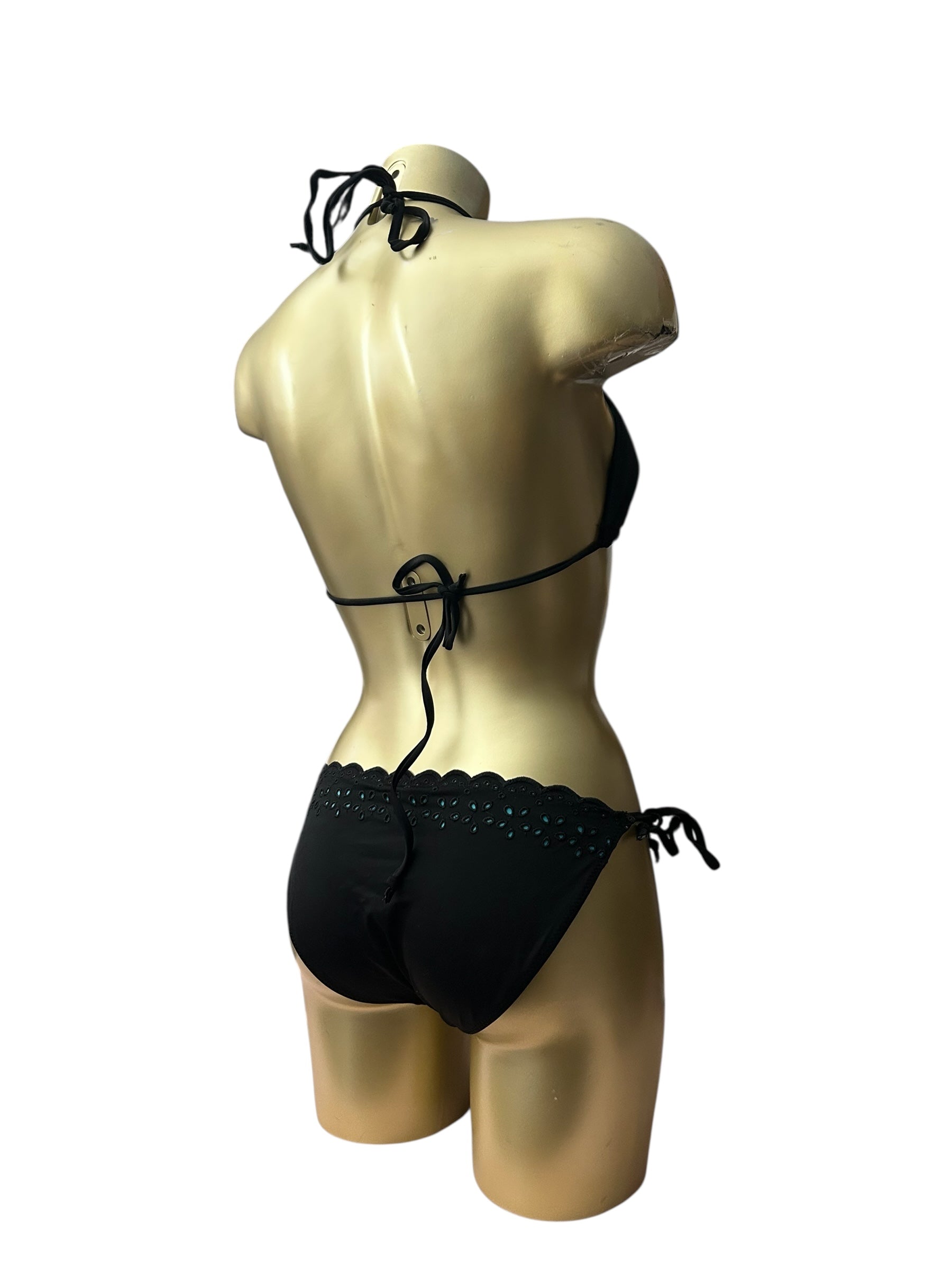 Black  low rise embroidered bikini set (S/M)