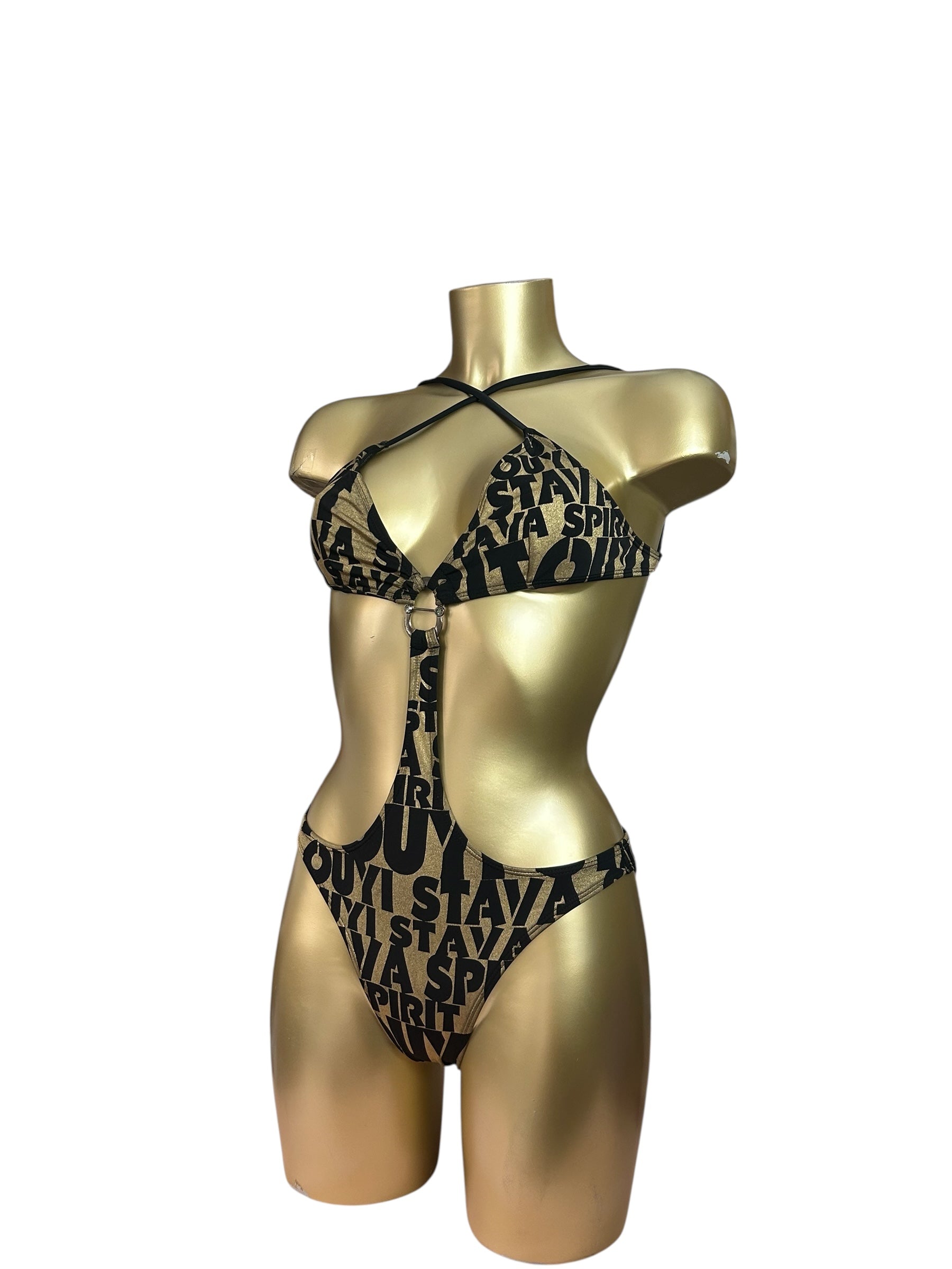 Gold graphic low waisted body swimsuit (S)